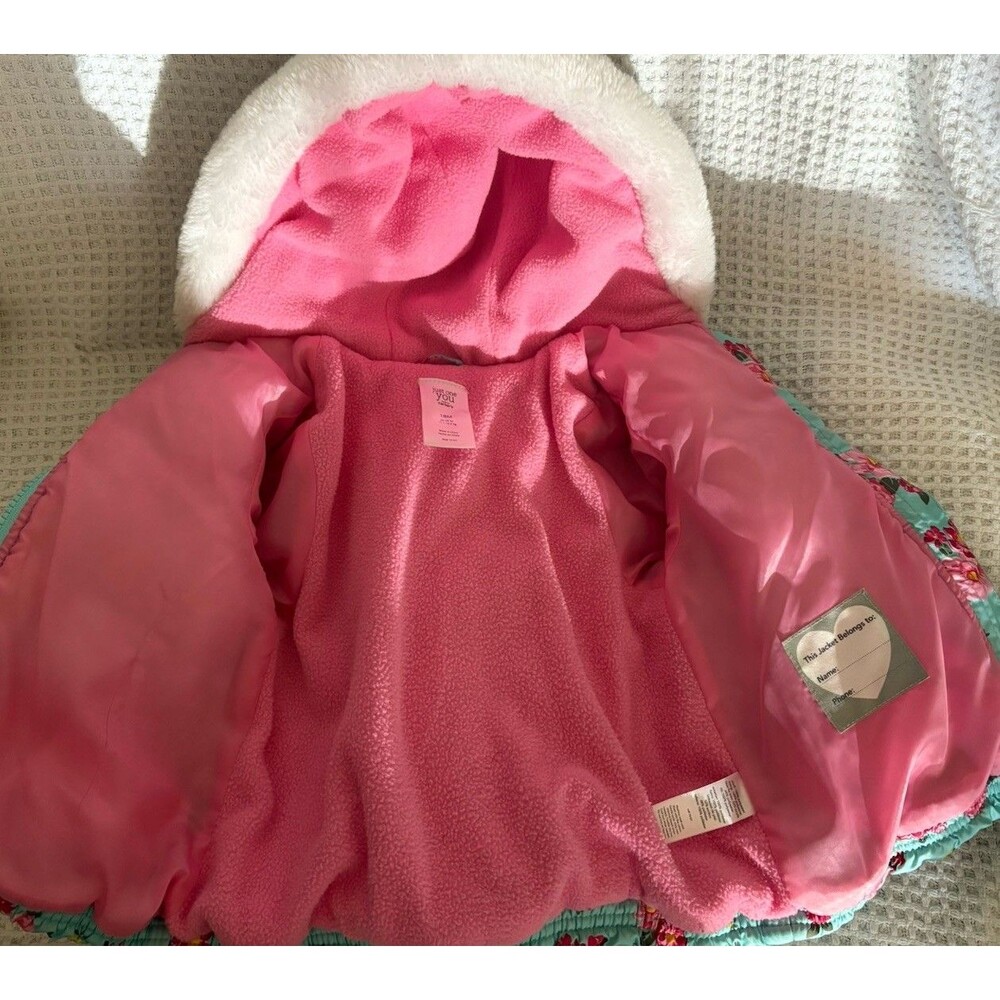 CARTERS baby Girl Toddler 18 Month Winter Puffer Fleece Warm Jacket Coat Floral - Picture 5 of 8